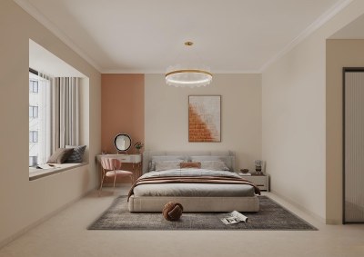 现代奶油风卧室3D模型下载